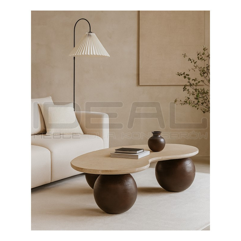 Stolik kawowy ORGANIC – trawertyn i drewno mango |IdealMeble