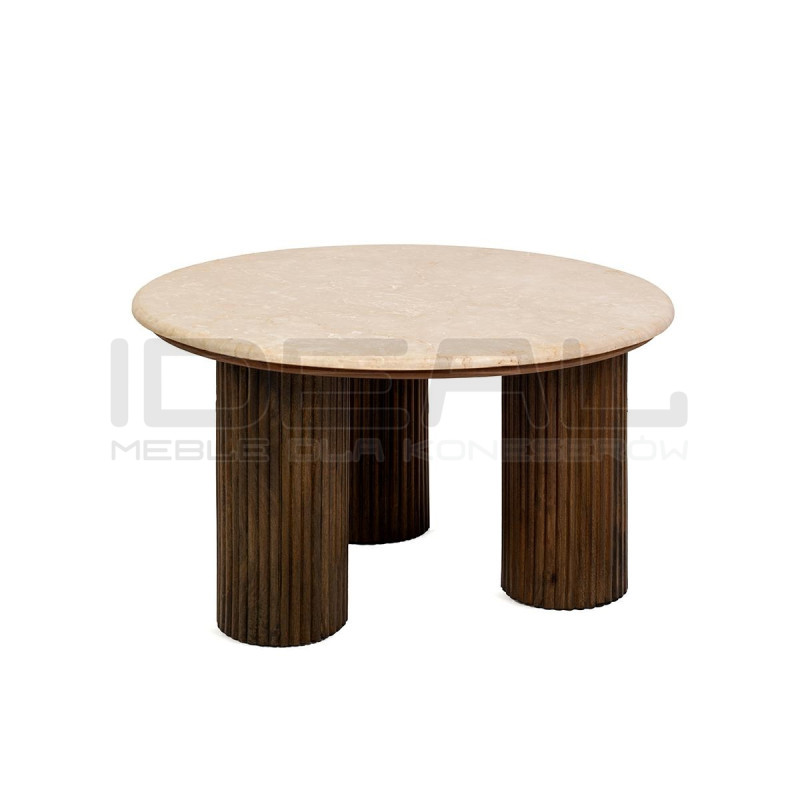 Stolik kawowy RAGNO – Marmurowy blat i drewniana podstawa