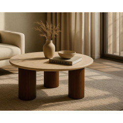 Stolik kawowy RAGNO – Marmurowy blat i drewniana podstawa