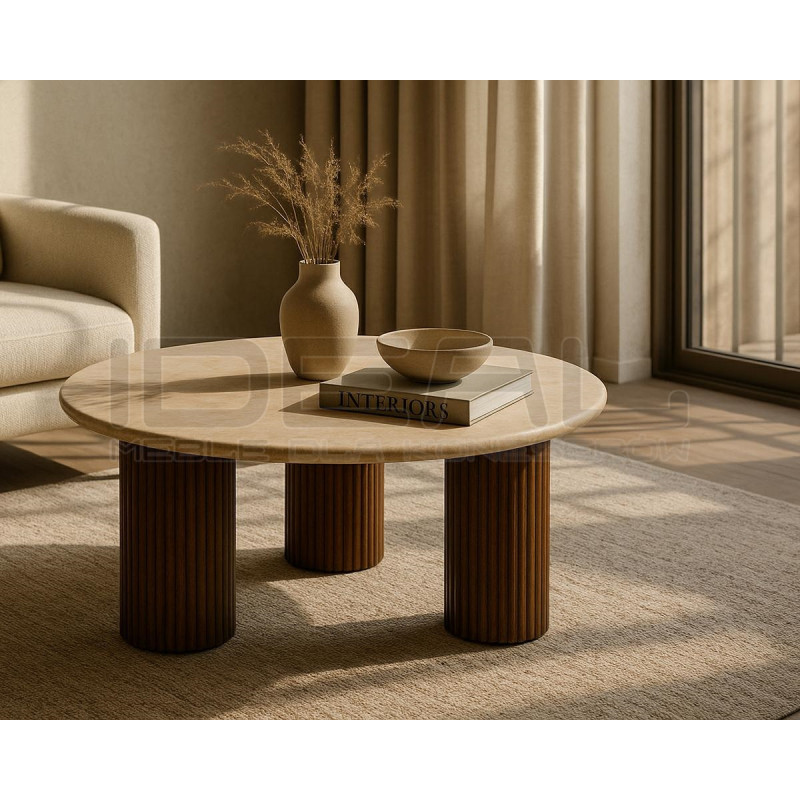 Stolik kawowy RAGNO – Marmurowy blat i drewniana podstawa