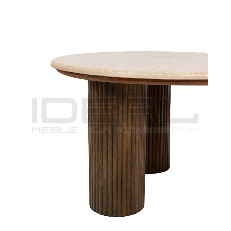 Stolik kawowy RAGNO – Marmurowy blat i drewniana podstawa