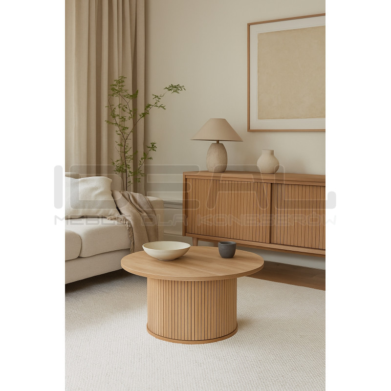 Stolik z lamelami japandi Alare okrągły | IdealMeble.pl