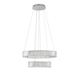 Żyrandol VITREO Duo – kryształ & nikiel | Dwa okręgi