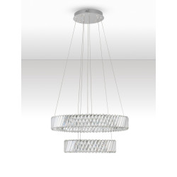 Żyrandol VITREO Duo – kryształ & nikiel | Dwa okręgi