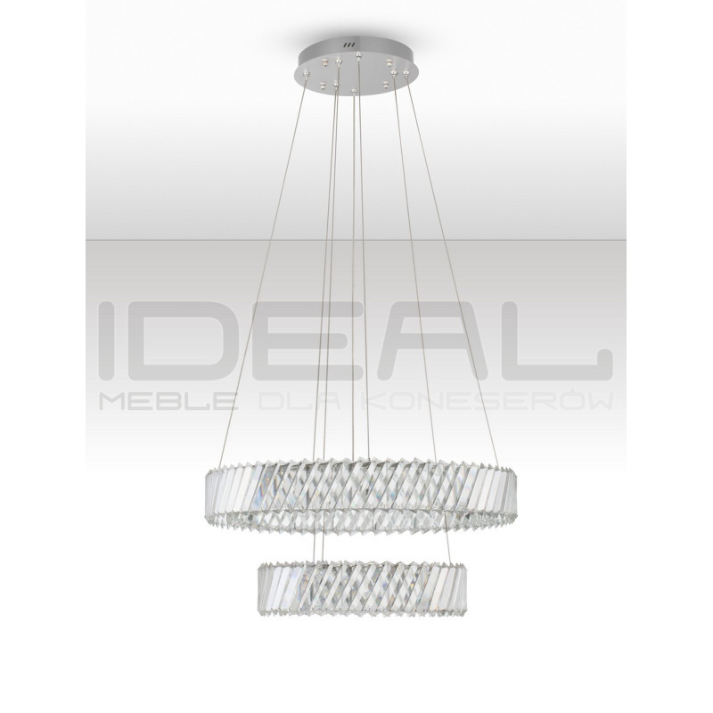 Żyrandol VITREO Duo – kryształ & nikiel | Dwa okręgi