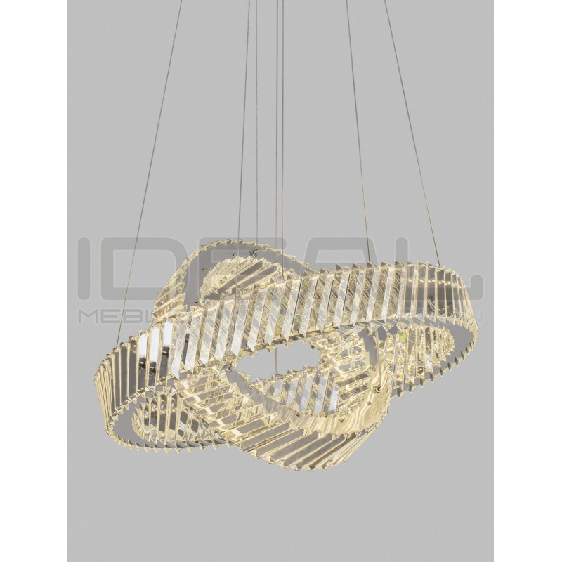 Żyrandol VITREO Duo – kryształ & nikiel | Dwa okręgi