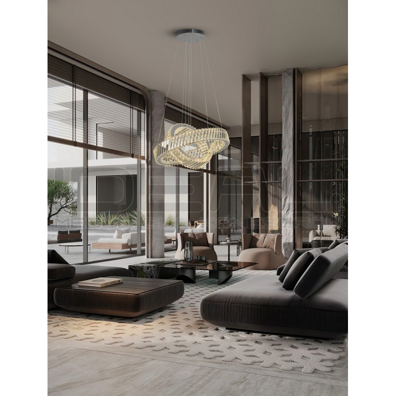 Żyrandol VITREO Duo – kryształ & nikiel | Dwa okręgi