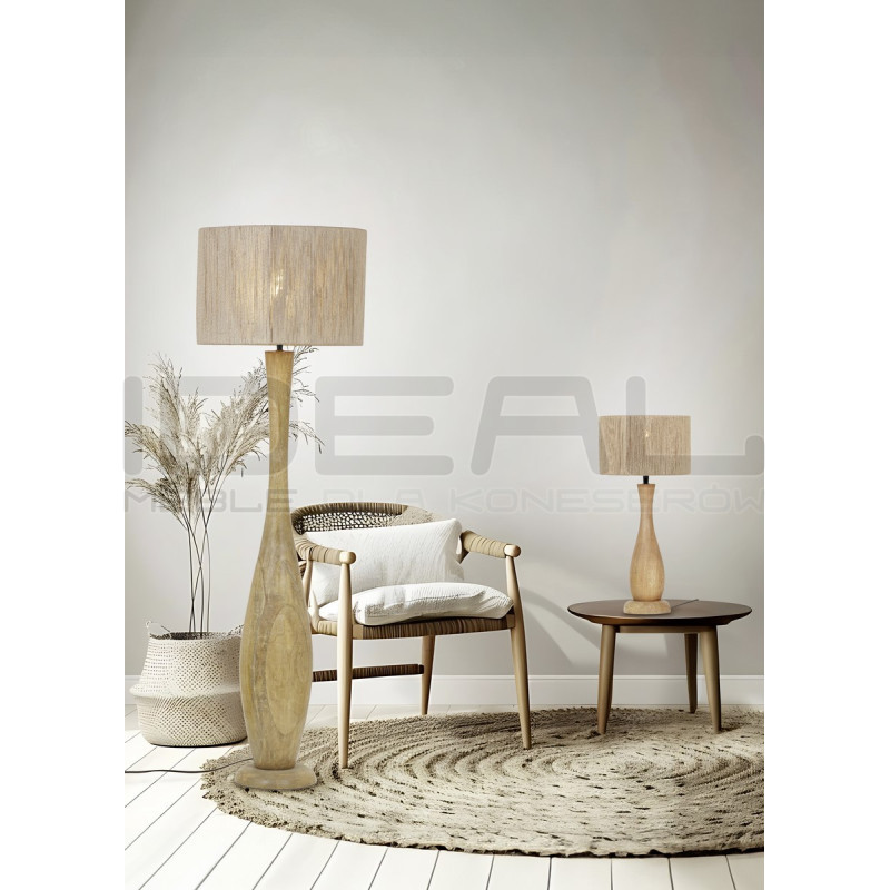 Drewniana lampa podłogowa JUTE – styl boho, juta i drewno