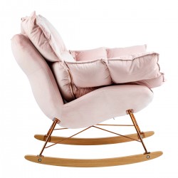 Fotel Bujany Swing velvet jasny róż na miedzianej podstawie