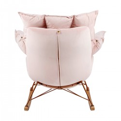 Fotel Bujany Swing velvet jasny róż na miedzianej podstawie