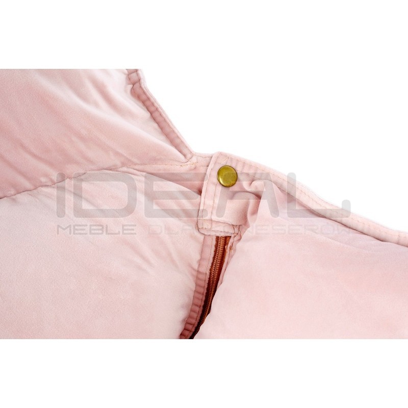 Fotel Bujany Swing velvet jasny róż na miedzianej podstawie