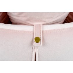 Fotel Bujany Swing velvet jasny róż na miedzianej podstawie