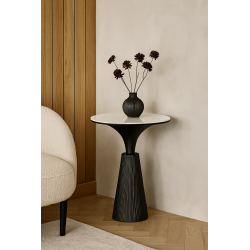 Stół barowy Rondel średnica 51 cm czarny blat marmur | IdealMeble.pl