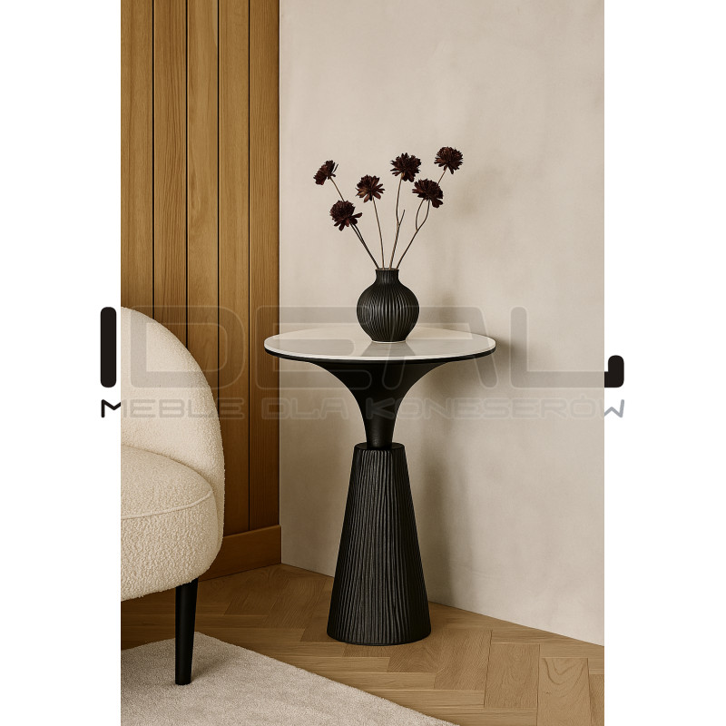 Stół barowy Rondel średnica 51 cm czarny blat marmur | IdealMeble.pl