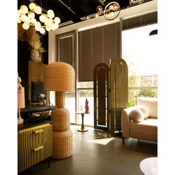 Ażurowa lampa podłogowa boho rattan SIKKIM beżowa | IdealMeble.pl