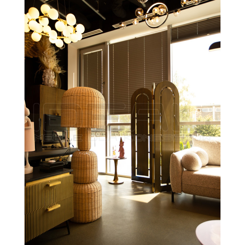 Ażurowa lampa podłogowa boho rattan SIKKIM beżowa | IdealMeble.pl