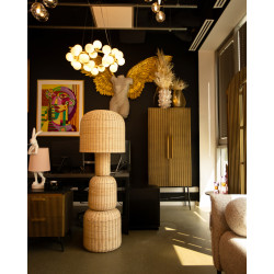 Ażurowa lampa podłogowa boho rattan SIKKIM beżowa | IdealMeble.pl