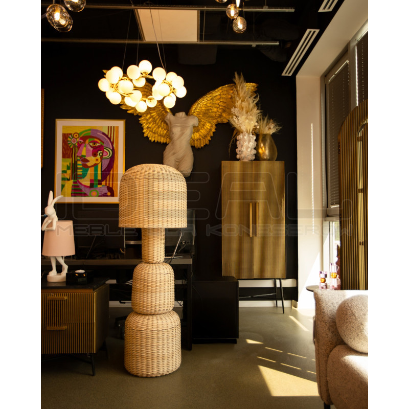 Ażurowa lampa podłogowa boho rattan SIKKIM beżowa | IdealMeble.pl