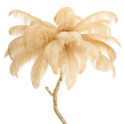 Lampa z piór EMU złota – lampa podłogowa z beżowym kloszem