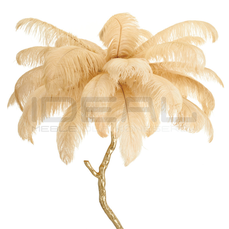 Lampa z piór EMU złota – lampa podłogowa z beżowym kloszem