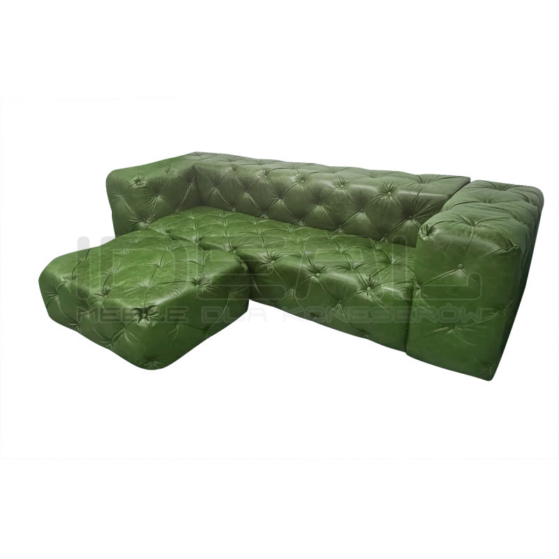 Sofa z pufą jak narożnik Chesterfield Moon skóra | IdealMeble.pl