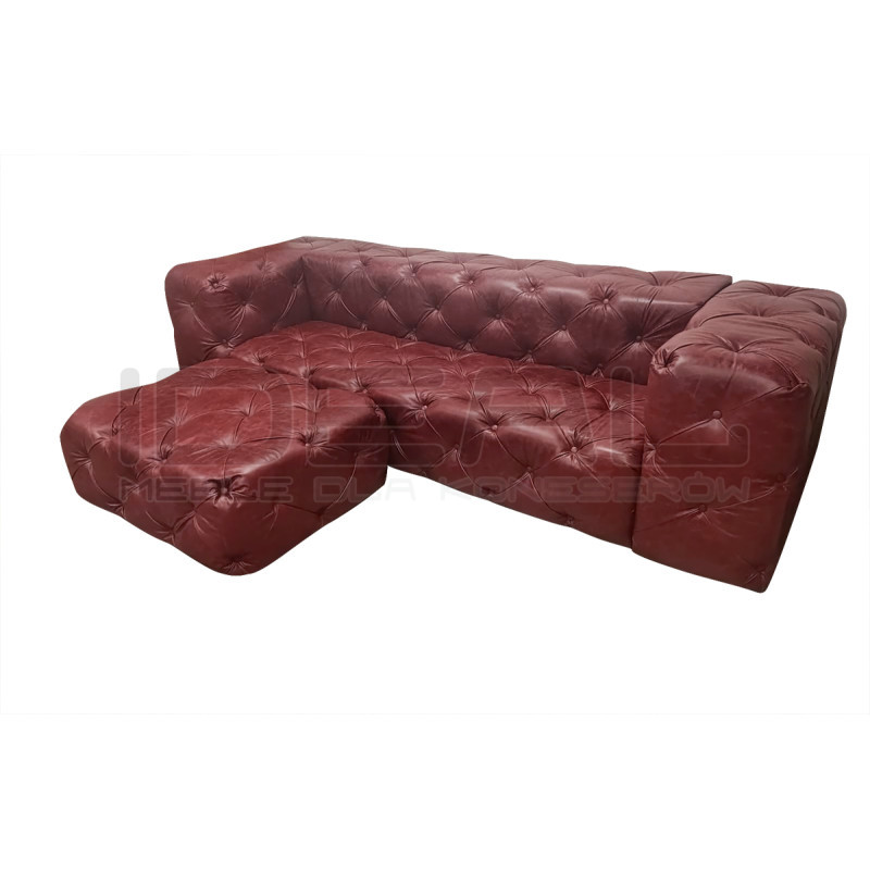 Sofa z pufą jak narożnik Chesterfield Moon skóra | IdealMeble.pl