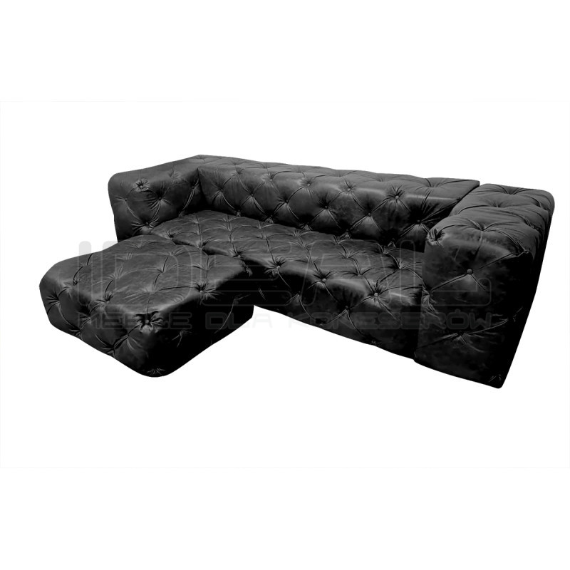 Sofa z pufą jak narożnik Chesterfield Moon skóra | IdealMeble.pl