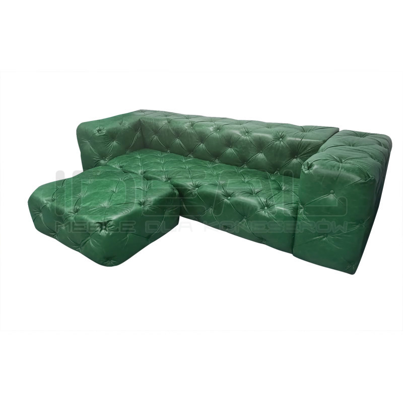 Sofa z pufą jak narożnik Chesterfield Moon skóra | IdealMeble.pl