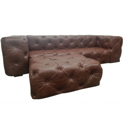 Sofa z pufą jak narożnik Chesterfield Moon skóra | IdealMeble.pl
