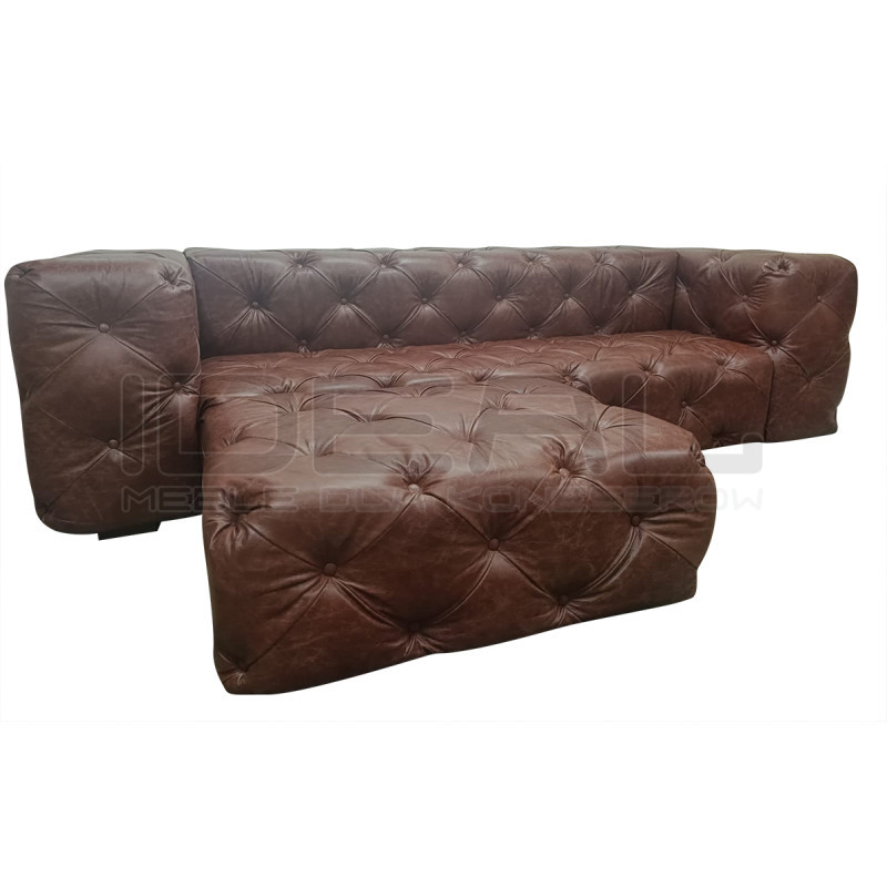 Sofa z pufą jak narożnik Chesterfield Moon skóra | IdealMeble.pl