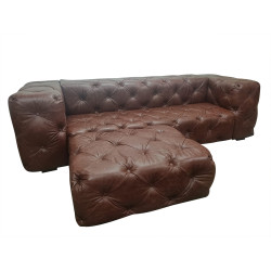 Sofa z pufą jak narożnik Chesterfield Moon skóra | IdealMeble.pl