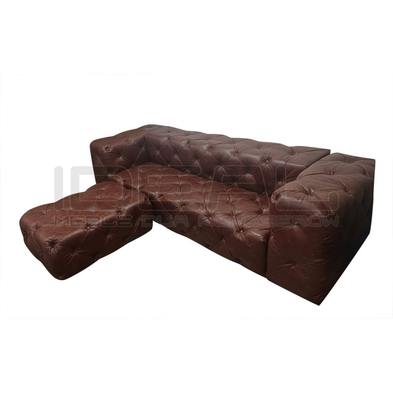 Sofa z pufą jak narożnik Chesterfield Moon skóra | IdealMeble.pl