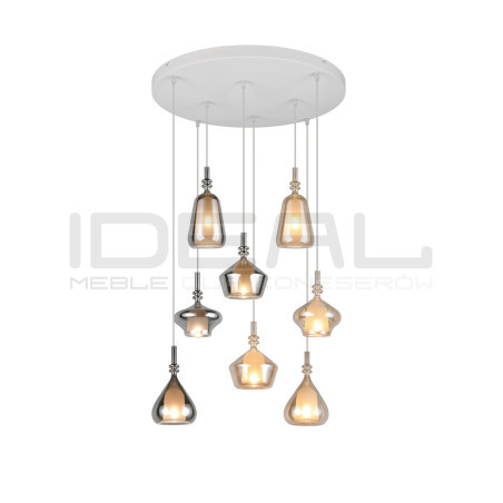 Lampa wisząca Marinet 8 – duża lampa szklana chrom i bursztyn