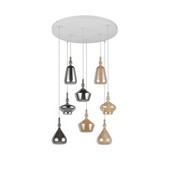 Lampa wisząca Marinet 8 – duża lampa szklana chrom i bursztyn