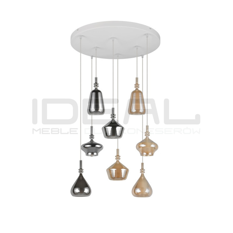 Lampa wisząca Marinet 8 – duża lampa szklana chrom i bursztyn