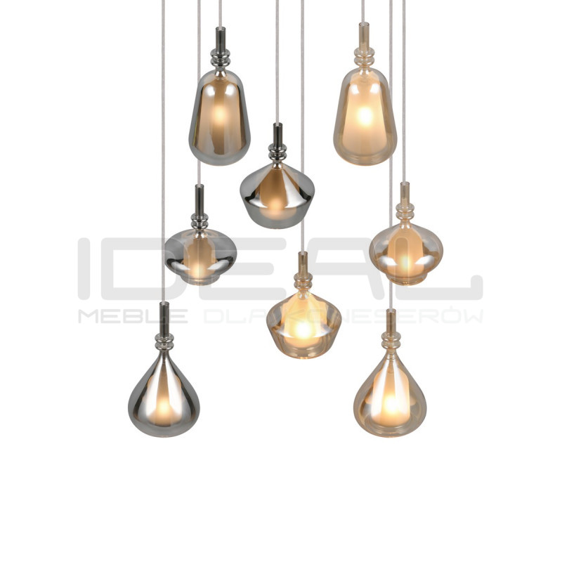 Lampa wisząca Marinet 8 – duża lampa szklana chrom i bursztyn
