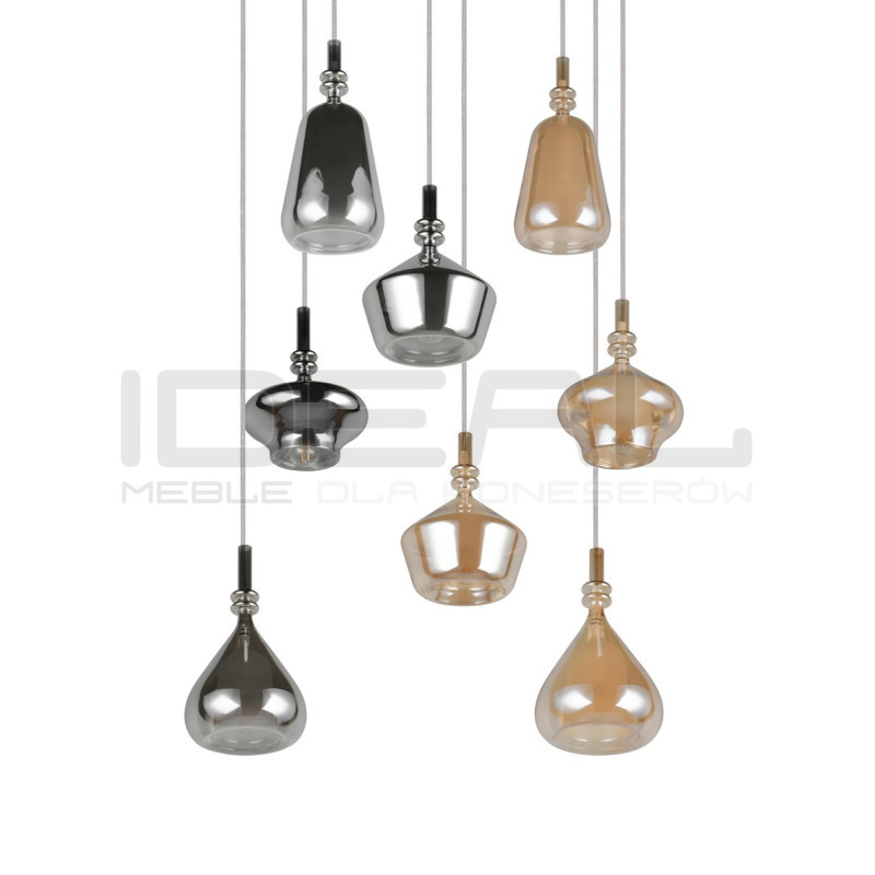 Lampa wisząca Marinet 8 – duża lampa szklana chrom i bursztyn