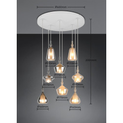 Lampa wisząca Marinet 8 – duża lampa szklana chrom i bursztyn