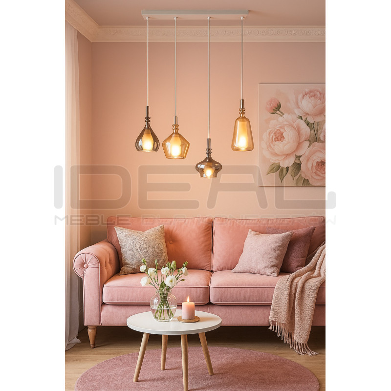 Lampa wisząca Marinet 4 – szkło bursztynowe i chrom