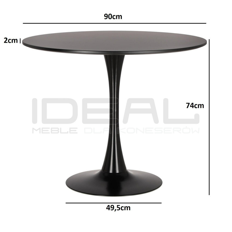Stół Tulip Skinny 90 czarny – okrągły stół na jednej nodze