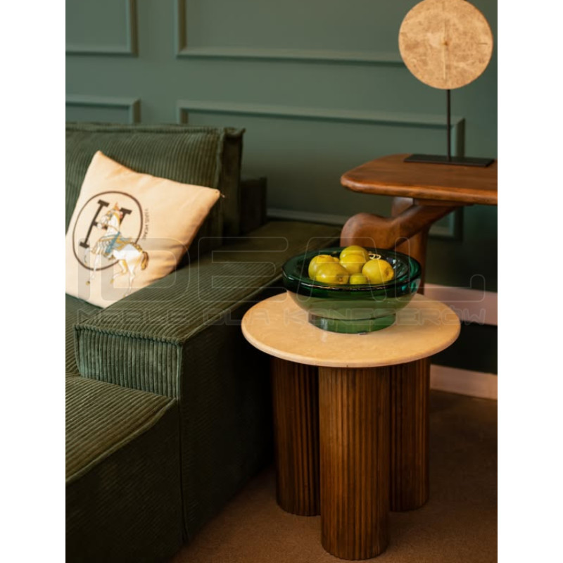 Stolik kawowy RAGNO – Marmurowy blat i drewniana podstawa