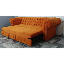 Sofa Chesterfield z funkcją spania Kopico pomarańczowa | IdealMeble.pl