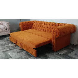 Sofa Chesterfield z funkcją spania Kopico pomarańczowa | IdealMeble.pl