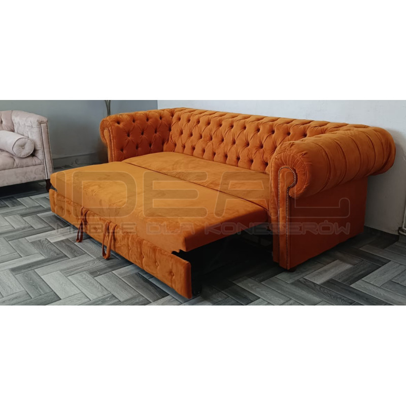 Sofa Chesterfield z funkcją spania Kopico pomarańczowa | IdealMeble.pl