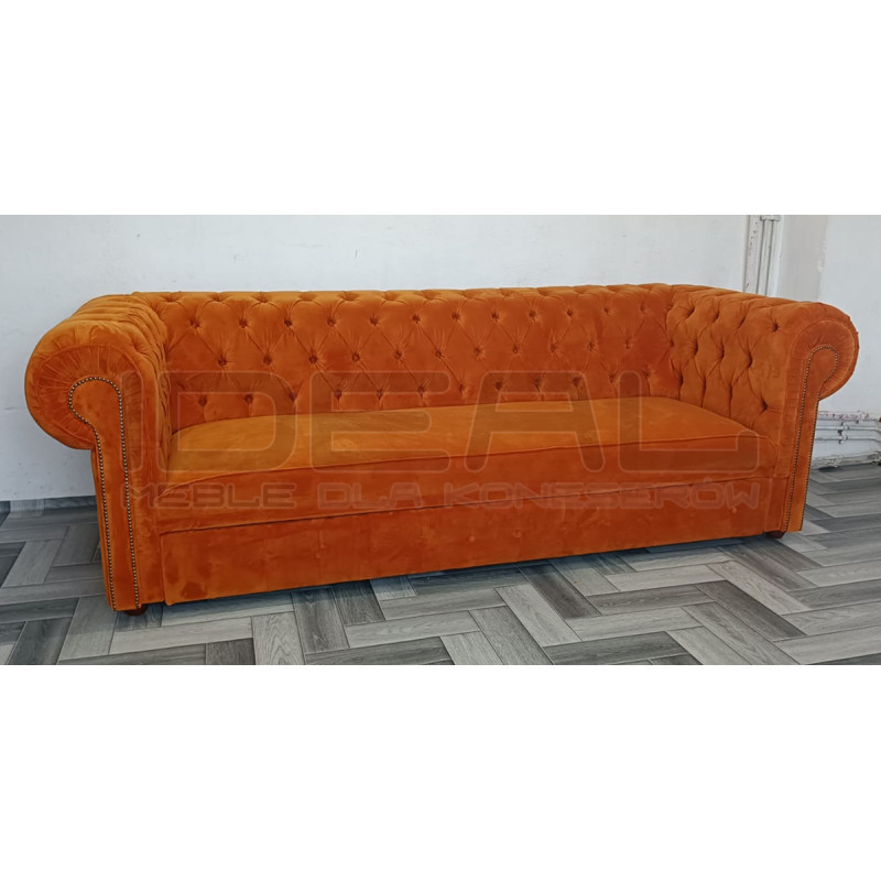 Sofa Chesterfield z funkcją spania Kopico pomarańczowa | IdealMeble.pl
