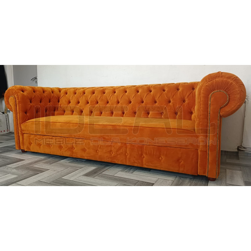 Sofa Chesterfield z funkcją spania Kopico pomarańczowa | IdealMeble.pl