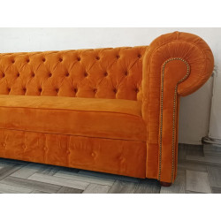 Sofa Chesterfield z funkcją spania Kopico pomarańczowa | IdealMeble.pl