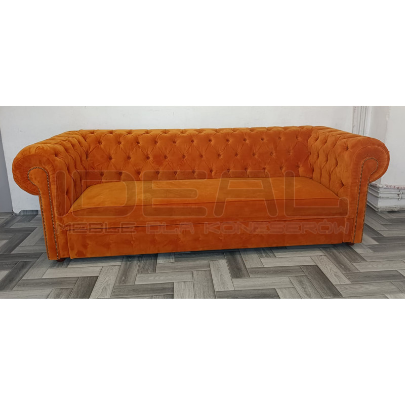 Sofa Chesterfield z funkcją spania Kopico pomarańczowa | IdealMeble.pl