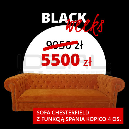 Sofa Chesterfield z funkcją spania Kopico pomarańczowa | IdealMeble.pl