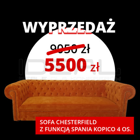 Sofa Chesterfield z funkcją spania Kopico pomarańczowa | IdealMeble.pl